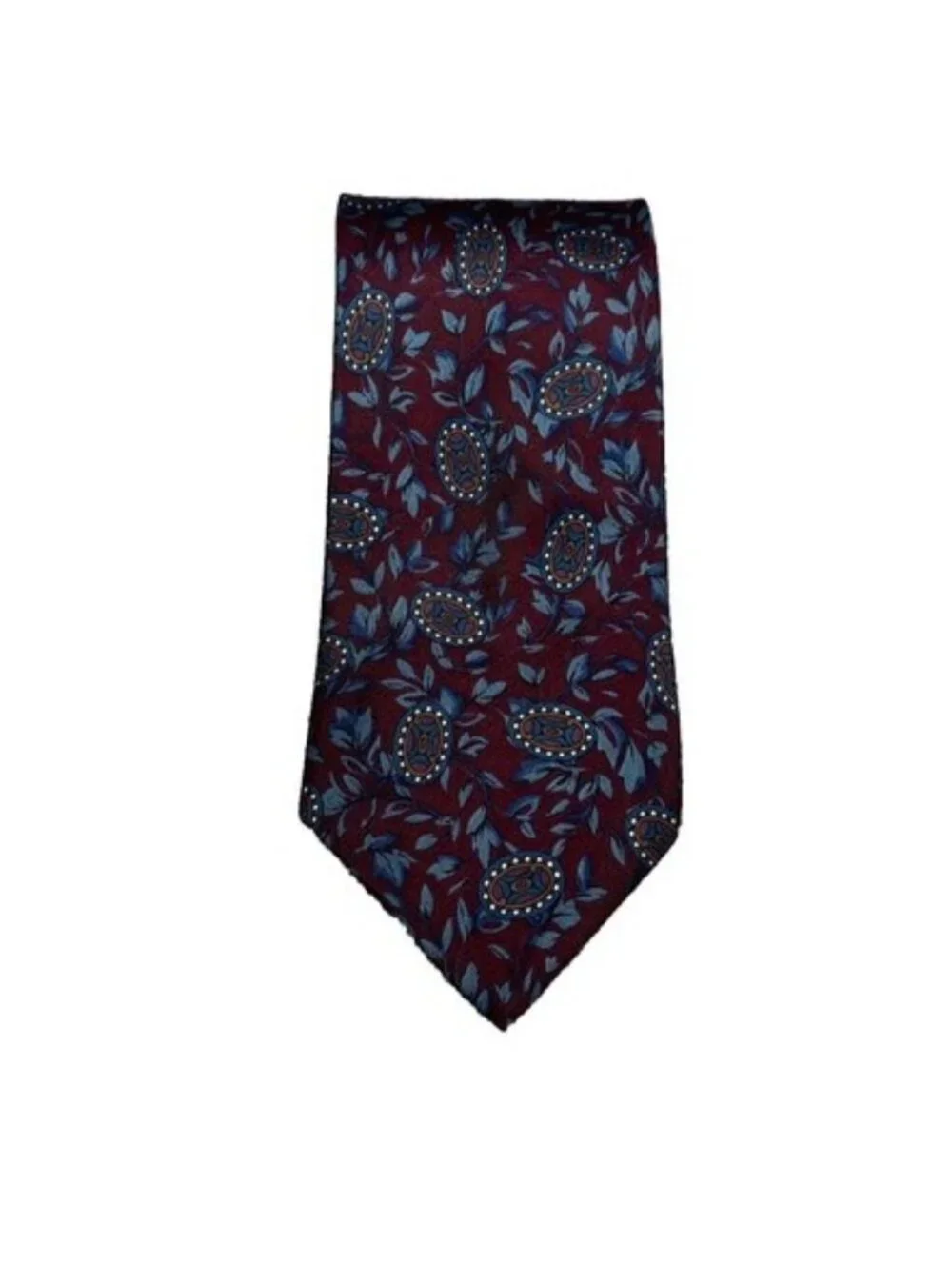Kuppenheimer Mens Neck Tie Maroon Circle & Leaf Pattern 100% Italian Silk